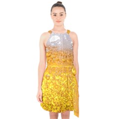 Liquid Bubble Drink Beer With Foam Texture Halter Collar Waist Tie Chiffon Dress by Cemarart