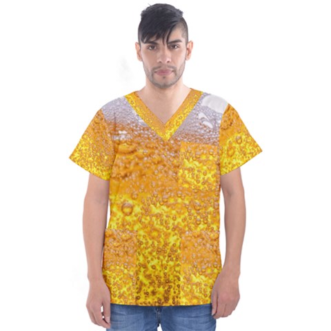 Liquid Bubble Drink Beer With Foam Texture Men s V-neck Scrub Top by Cemarart