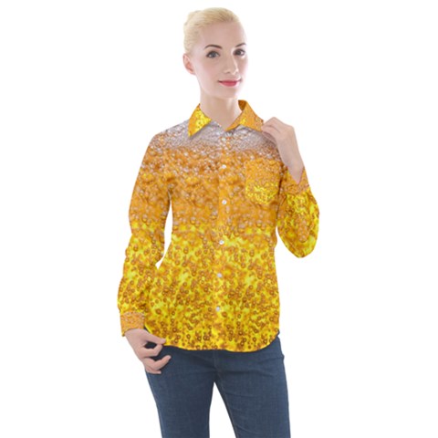 Liquid Bubble Drink Beer With Foam Texture Women s Long Sleeve Pocket Shirt by Cemarart