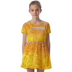 Liquid Bubble Drink Beer With Foam Texture Kids  Short Sleeve Pinafore Style Dress by Cemarart