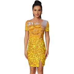 Liquid Bubble Drink Beer With Foam Texture Fitted Knot Split End Bodycon Dress by Cemarart