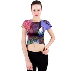 Graffiti Corazones Kingdom Saga Super Crew Neck Crop Top by Cemarart