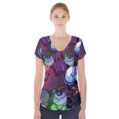 Graffiti Corazones Kingdom Saga Super Short Sleeve Front Detail Top by Cemarart