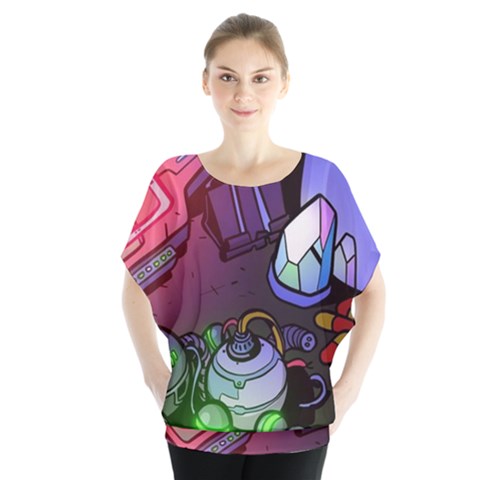 Graffiti Corazones Kingdom Saga Super Batwing Chiffon Blouse by Cemarart