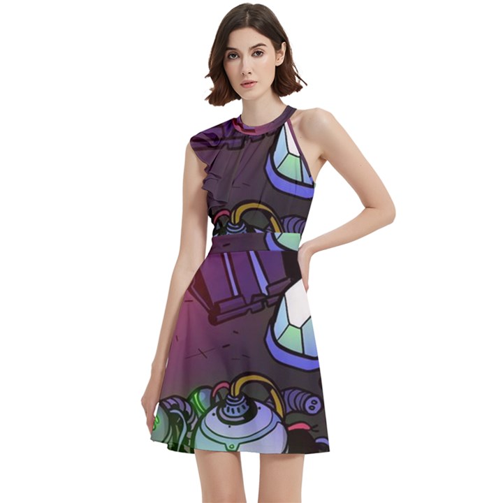 Graffiti Corazones Kingdom Saga Super Cocktail Party Halter Sleeveless Dress With Pockets