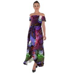 Graffiti Corazones Kingdom Saga Super Off Shoulder Open Front Chiffon Dress by Cemarart