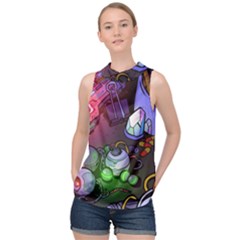 Graffiti Corazones Kingdom Saga Super High Neck Satin Top by Cemarart