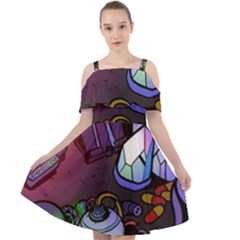 Graffiti Corazones Kingdom Saga Super Cut Out Shoulders Chiffon Dress by Cemarart