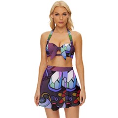 Graffiti Corazones Kingdom Saga Super Vintage Style Bikini Top And Skirt Set  by Cemarart