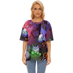 Graffiti Corazones Kingdom Saga Super Oversized Basic T-shirt by Cemarart