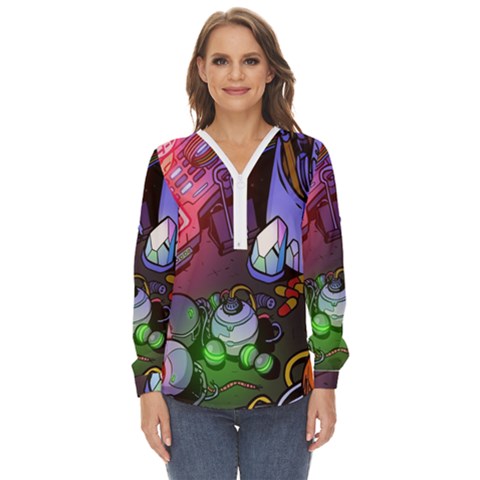 Graffiti Corazones Kingdom Saga Super Zip Up Long Sleeve Blouse by Cemarart