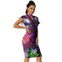 Graffiti Corazones Kingdom Saga Super Vintage Frill Sleeve V-Neck Bodycon Dress View3