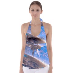 Earth Blue Galaxy Sky Space Tie Back Tankini Top by Cemarart