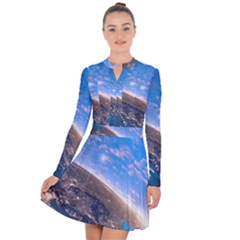 Earth Blue Galaxy Sky Space Long Sleeve Panel Dress by Cemarart