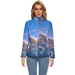 Earth Blue Galaxy Sky Space Women s Puffer Bubble Jacket Coat by Cemarart