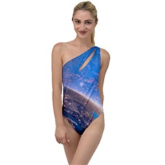 Earth Blue Galaxy Sky Space To One Side Swimsuit by Cemarart