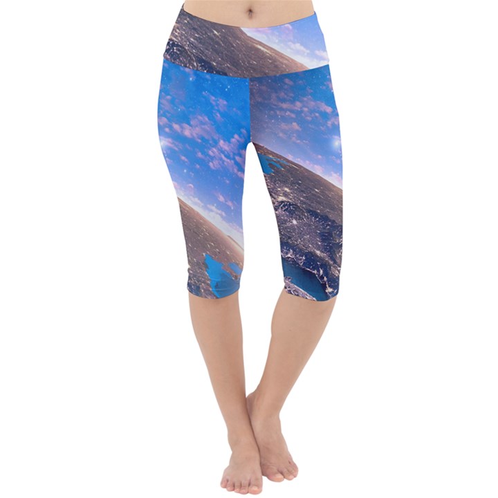 Earth Blue Galaxy Sky Space Lightweight Velour Cropped Yoga Leggings