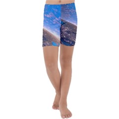 Earth Blue Galaxy Sky Space Kids  Lightweight Velour Capri Yoga Leggings by Cemarart