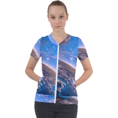 Earth Blue Galaxy Sky Space Short Sleeve Zip Up Jacket by Cemarart