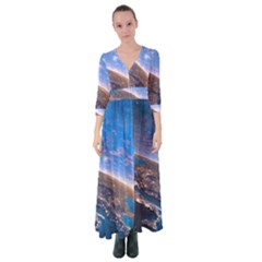 Earth Blue Galaxy Sky Space Button Up Maxi Dress by Cemarart