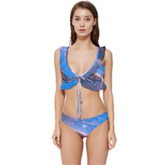 Earth Blue Galaxy Sky Space Low Cut Ruffle Edge Bikini Set by Cemarart