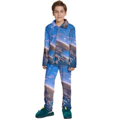 Earth Blue Galaxy Sky Space Kids  Long Sleeve Velvet Pajamas Set by Cemarart