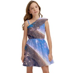 Earth Blue Galaxy Sky Space Kids  One Shoulder Party Dress by Cemarart