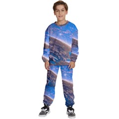 Earth Blue Galaxy Sky Space Kids  Sweatshirt Set by Cemarart