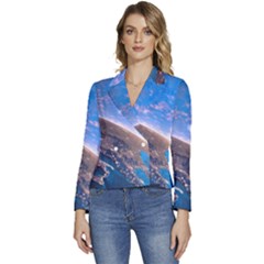 Earth Blue Galaxy Sky Space Women s Long Sleeve Revers Collar Cropped Jacket by Cemarart