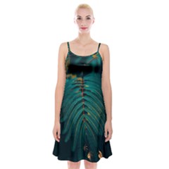 Dark Green Leaves Leaf Spaghetti Strap Velvet Dress by Cemarart