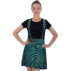 Dark Green Leaves Leaf Velvet Suspender Skater Skirt by Cemarart