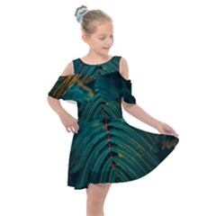 Dark Green Leaves Leaf Kids  Shoulder Cutout Chiffon Dress by Cemarart