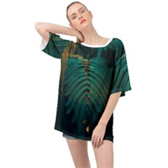 Dark Green Leaves Leaf Oversized Chiffon Top by Cemarart