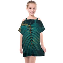 Dark Green Leaves Leaf Kids  One Piece Chiffon Dress by Cemarart