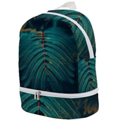 Dark Green Leaves Leaf Zip Bottom Backpack by Cemarart