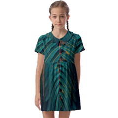 Dark Green Leaves Leaf Kids  Asymmetric Collar Dress by Cemarart