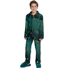 Dark Green Leaves Leaf Kids  Long Sleeve Velvet Pajamas Set by Cemarart