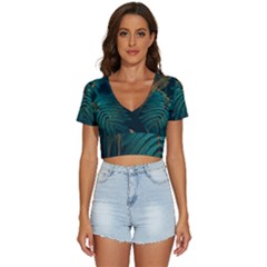 Dark Green Leaves Leaf V-neck Crop Top by Cemarart