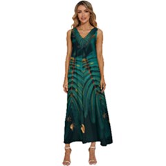 Dark Green Leaves Leaf V-neck Sleeveless Loose Fit Overalls by Cemarart