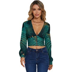 Dark Green Leaves Leaf Long Sleeve Deep-v Velour Top by Cemarart