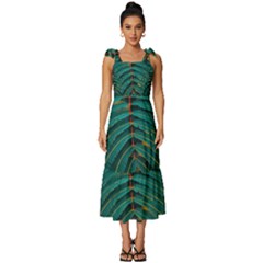 Dark Green Leaves Leaf Tie-strap Tiered Midi Chiffon Dress by Cemarart