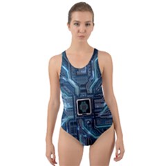 Circuit Board Motherboard Cut-out Back One Piece Swimsuit by Cemarart