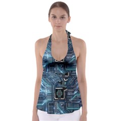 Circuit Board Motherboard Tie Back Tankini Top by Cemarart