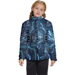 Circuit Board Motherboard Kids  Puffer Bubble Jacket Coat by Cemarart