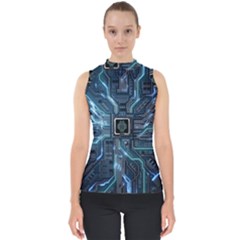 Circuit Board Motherboard Mock Neck Shell Top by Cemarart