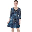 Circuit Board Motherboard Quarter Sleeve Ruffle Waist Dress View1