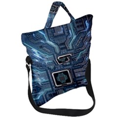 Circuit Board Motherboard Fold Over Handle Tote Bag by Cemarart