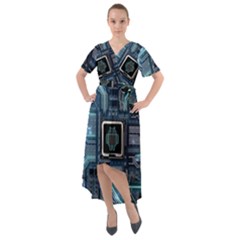 Circuit Board Motherboard Front Wrap High Low Dress by Cemarart