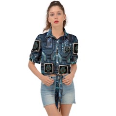 Circuit Board Motherboard Tie Front Shirt  by Cemarart