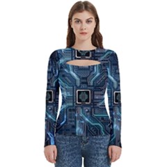 Circuit Board Motherboard Women s Cut Out Long Sleeve T-shirt